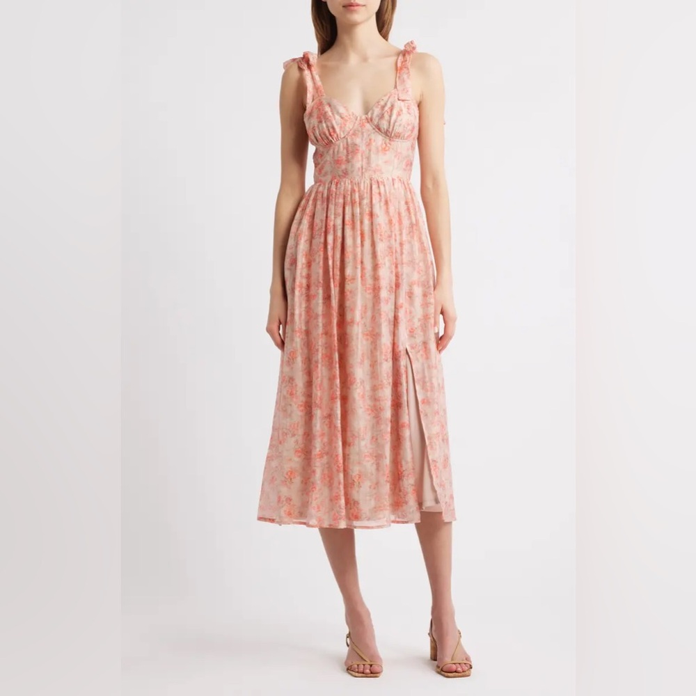 Lulu's Blush Pink Floral Midi Dress